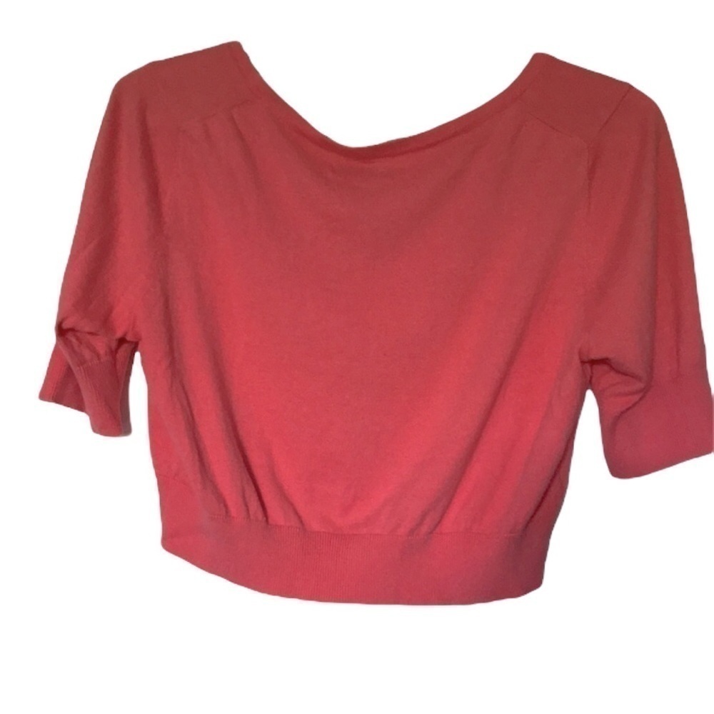 Old NAVY Coral Cropped Scoop Neck Button Up Short Sleeve Cardigan - Size Medium - Picture 2 of 5
